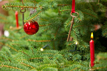 Christmas Tree with Decoration and Old Rusty Key