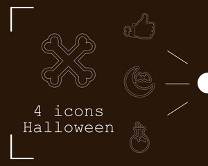 Collection of 4 halloween icons. Vector illustration in thin line style