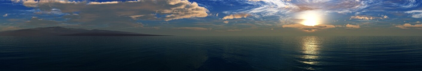 beautiful sea sunset, panorama of the ocean sunrise, sun over the water, banner

