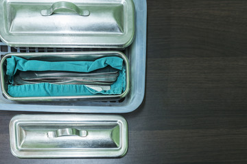 Stainless Steel Tongue depressors using in medical practice for examination of the mouth and throat prepared in clinic