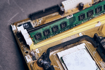 microchip, motherboard, memory card, close-up