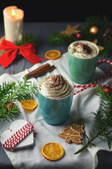 Hot christmas chocolate with whipped cream