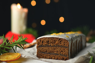Gingerbread cake on christmas table