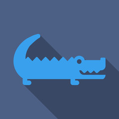 Cute cartoon crocodile in modern geometric flat vector style. Simple and adorable smiling alligator illustration.