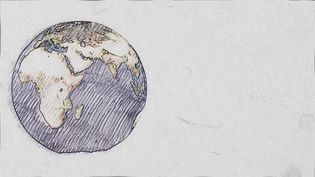 cartoon pen drawn planet earth globe spin on white old paper background seamless endless loop animation - new quality unique handmade retro vintage stop motion dynamic joyful video footage
