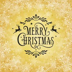 Christmas greeting card with typography design on the abstract snowflakes background. 