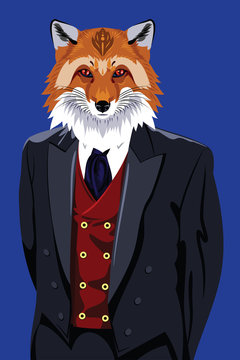 Portrait of  fox in the men's business suit 