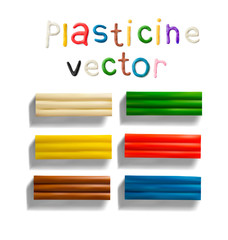 Color plasticine brick set isolated on a white background. Modeling Clay. 3d Vector illustration. Creative putty-like material for children's play