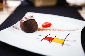 Chocolate fondant with ice cream