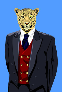Portrait of Leopard in the men's business suit 