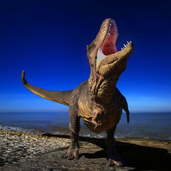 t rex on the beach calling the others