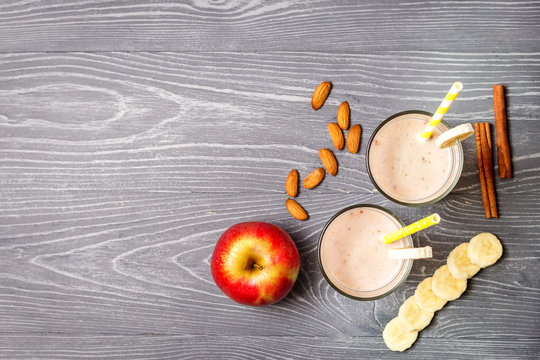 Banana And Apple Milk Smoothie With Almonds And Cinnamon