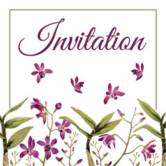 Floral orchid watercolor raster frame