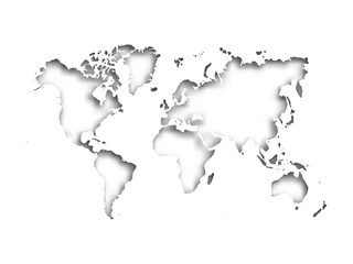 Map of World cut into paper with inner shadow isolated on grey background. Vector illustration with 3D effect.