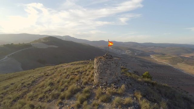 Old Watchtower at Sunset Aerial View