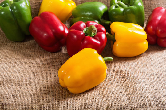 Colorful green , red and yellow peppers