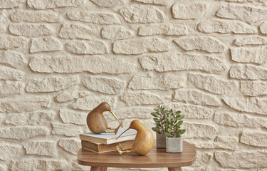 Fototapeta na wymiar decorative living room brick wall coffee table style
