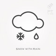 Line icon snow with rain