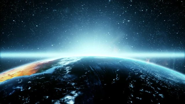 3D Earth in DayLight Close Up with Rising Sun Intro Logo Background