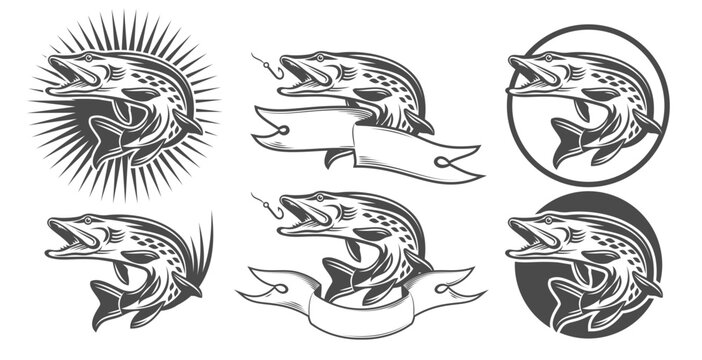 Set of images pike, icons, logo