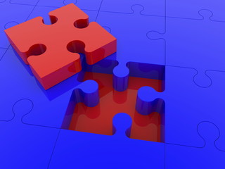 Incomplete puzzle in red and blue colors