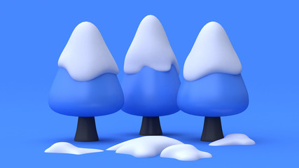 abstract tree winter snow concept cartoon style 3d rendering