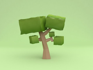 low poly green tree abstract nature background 3d rendering cartoon style
