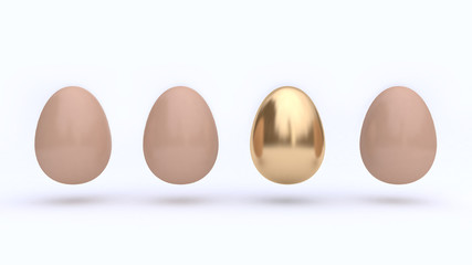 egg floating white background gold difference 3d rendering
