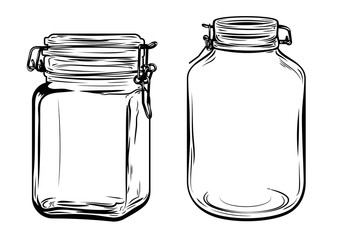 Bottles, round and square shapes, with a goldfish inside, freehand drawing