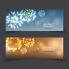  Fireworks on twilight banner background vector. Firework new year holiday celebration.