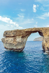 landscape of blue window in ocean in gozo malta - obrazy, fototapety, plakaty