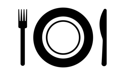 Fine Dine Plate Icon. Illustration of Fork, Knife and Plate