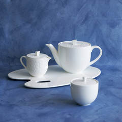 coffee set white decorative style blue background