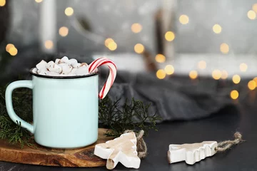 Papier Peint photo Chocolat Hot Cocoa Candy Canes and Marshmallows