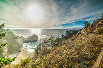 Cloudy sky over Big Sur coastline