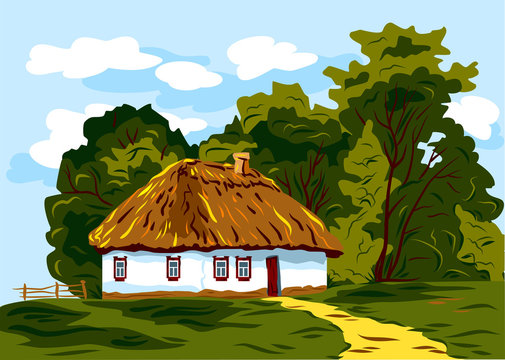 Rural hut with thatched roof