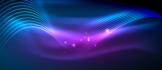 Glowing abstract wave on dark, shiny motion
