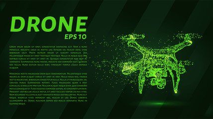 The drone consists of points. Particles in the form of a drone on a dark background. Vector illustration. Graphic concept drone.