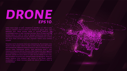 The drone consists of points. Particles in the form of a drone on a dark background. Vector illustration. Graphic concept drone.