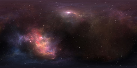 Fototapeta na wymiar Space background with nebula and stars. Panorama, environment 360 HDRI map. Equirectangular projection, spherical panorama. 3d illustration