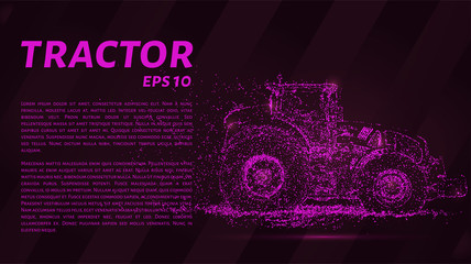 The tractor which consists of points. Particles in the form of a tractor on a dark background. Vector illustration. Graphic concept of the agricultural business.