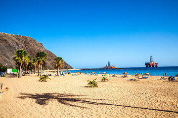 Beautiful summer landscape with Teresitas the famous beach of Tenerife in Canary island, Spain