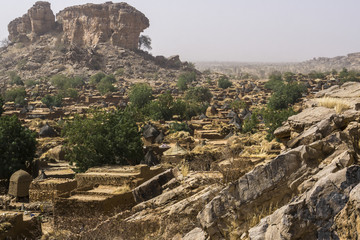 The cliffs above the village of Songo in the Dogon country, Mali