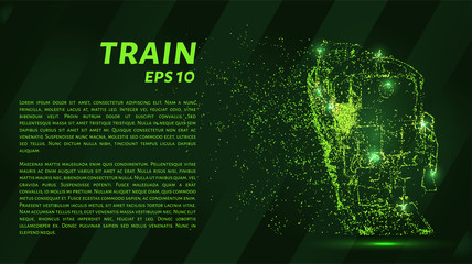 The train which consists of points. Particles in the form of a train on a dark background. Vector illustration. Graphic concept of the railway business.