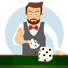 Serious young man throwing the dice. Gambling concept