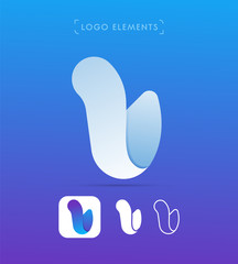 Vector abstract futuristic origami letter V and U logo design template. Material design, flat and line-art style. Application icon