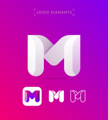 Vector abstract origami letter M logo design template. Material design, flat and line-art style. 3d shape