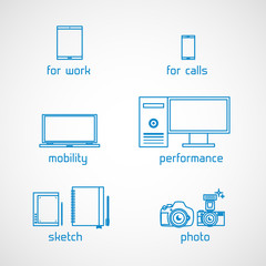 Vector digital electronics, for creativity, design, in the flat style.