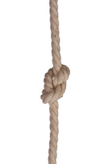 Rope with a knot tied in it isolated on a white background