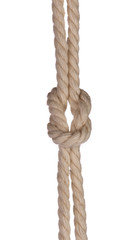 Rope with reef knot isolated on white background 